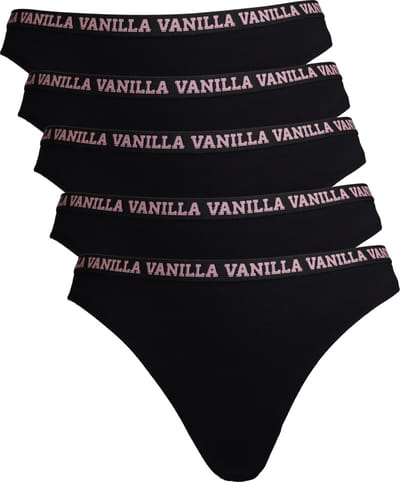 Vanilla - Dames string, Ondergoed dames, Lingerie - 5 stuks - Egyptisch katoen - Zwart - XL