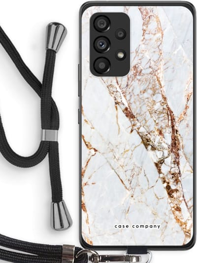 Case Company® - Hoesje met koord geschikt voor Samsung Galaxy A53 5G hoesje met Koord - Goud marmer - Telefoonhoesje met Zwart Koord - Bescherming aan alle Kanten en Over de Schermrand