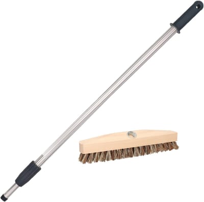 Sorex Houten schrobborstel - schrobber - inclusief aluminium telescoopsteel - zilver - tot 200 cm - luiwagen