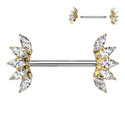 Tepelpiercing 5 Marquise Crystals Fan Ends 1.6x14 - goud - LMPiercings