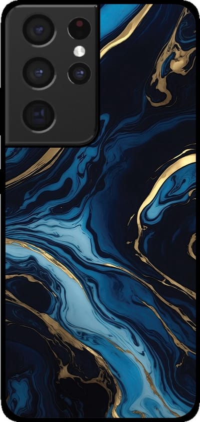 Smartphonica Telefoonhoesje voor Samsung Galaxy S21 Ultra met marmer opdruk - TPU backcover case marble design - Goud Blauw geschikt voor Samsung Galaxy S21 Ultra