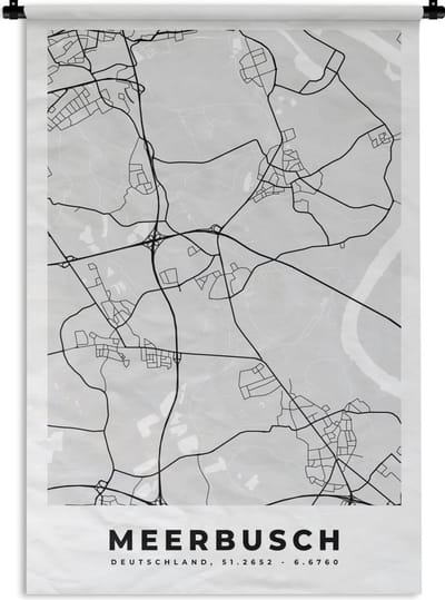 Wandkleed - Wanddoek - Stadskaart - Meerbusch - Kaart - Duitsland - Plattegrond - 120x180 cm - Wandtapijt
