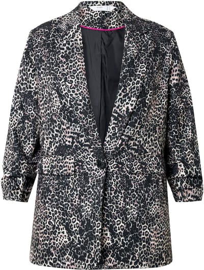 Angel of Style - Dames - Blazer comfortabele pasvorm luipaardpatroon - Zacht graniet - Maat 44