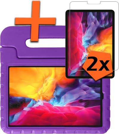 Hoesje - Geschikt voor Apple iPad Pro (2022) - 11 inch - 4e generatie - Met 2x Screenprotector - Kinderhoes Shockproof Bumper - Kidsproof Case - Tablet Hoes - Kinder Hoes Cover - Paars