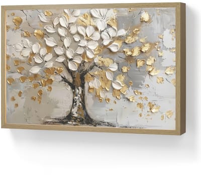 Wandlamp 60x40 cm - Oplaadbaar - Boom - Beige - Grijs - Goud - Abstract - Wandlampen binnen woonkamer - Slaapkamer lamp - Decoratieve nachtlamp - Vloerlamp draadloos