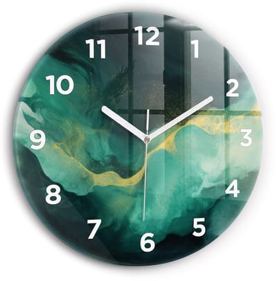 Wallfluent Wandklok - Groen marmer Klok met Afbeelding - 30 cm x 30 cm - Groente Wandklok - Witte Handen - Wandklok Met Cijfers - Stille Wandklok Slaapkamer - Ronde Glazen Wandklok - Minimalistisch Wandklok - Klok met Afbeelding