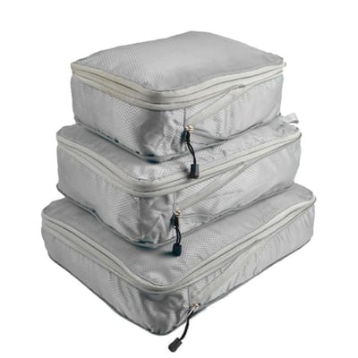 Rantion 3 stuks/set Compressie Pakblokjes Reis Opbergtas Bagage Koffer Organizer Set Opvouwbaar Waterdicht Nylon Materiaal lichtgrijze kleur