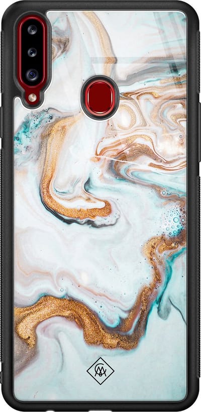 Casimoda® hoesje - Geschikt voor Samsung Galaxy A20s - Goud Blauw Marmer - Luxe Hard Case Zwart - Backcover telefoonhoesje - Blauw