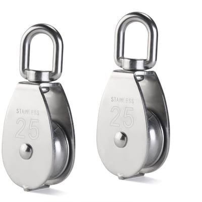 Crrynuo Pulley - 2 stuks M25 enkele katrol - 304 roestvrij staal enkele katrol blok staaldraad ophanglijn tractiewiel, zilver