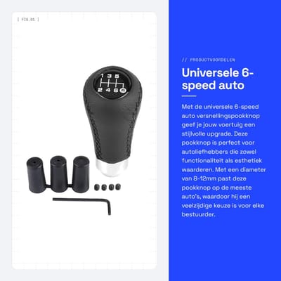 Dailygoods- Versnellingspookknop 6-speed - Universeel - PU Schakelhendel - 3 Slangen (8/10/12mm) - Voertuig Accessoire - Eenvoudig te Installeren - Schakelpook