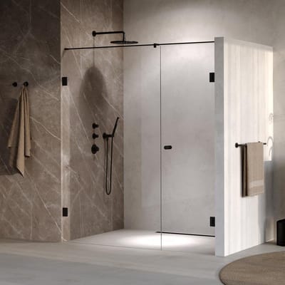 Brauer Void - Carving Nisdeur - 2-Delig - Helder Glas - 170 x 200 cm - Omkeerbaar - met Draaideur 70 cm - Aan Muur - incl. Glascoating - Mat Zwart