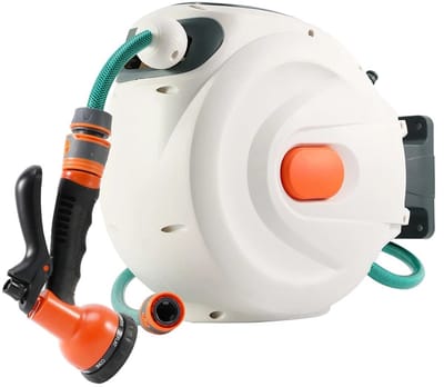 Norvia - Tuinslang - Tuinslanghaspel - Automatisch Intrekbaar - Tuinbesproeiing - Automatisch Oprolsysteem - 20 Meter - 180° Draaibare Wandmontage