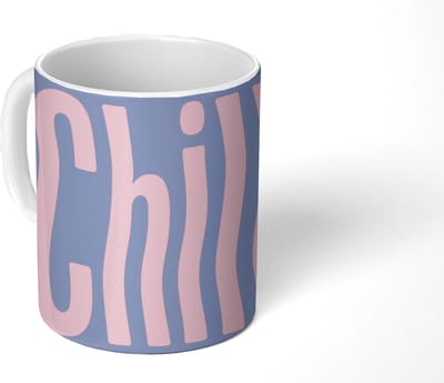 Mok - Koffiemok - Chill - Roze - Blauw - Golvend - Mokken - 350 ML - Beker - Koffiemokken - Theemok - Mok met Tekst