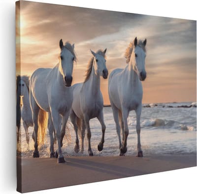 Artaza Canvas Schilderij Paarden Zee - 40x30 cm - Klein - Wanddecoratie Strand - Muurdecoratie Woonkamer - Kamer Accessoires Dieren