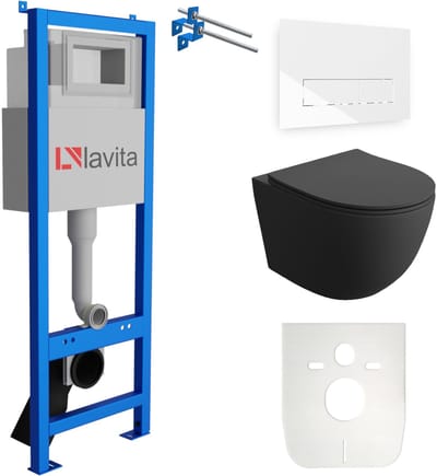 LAVITA LAV 101 SINTO BLACK - Compact inbouwreservoir 40cm - Witte drukplaat - Rimless zwart mat wandcloset