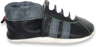 Aapie babyslofjes - Sneaker zwart grijs - slofjes voor baby, dreumes - leer - antislip - eerste loopschoentjes - maat S