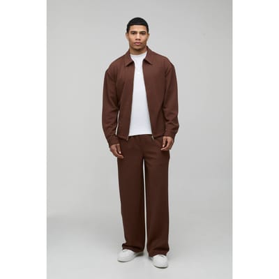 Jersey Visgraat Regular Ritssluiting Harrington & Baggy Broek Set | Brown | Size Medium