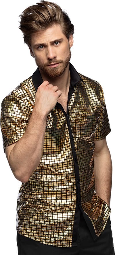 Boland - Shirt Disco diamond goud (M) - Volwassenen - Danser/danseres - 80's & 90's - Disco