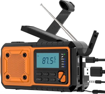 Draagbare NoodRadio Inclusief Batterij - FM/AM/SW - 4000mAh Powerbank - Zonnepaneel - Radio op batterijen - Hand Zwengel - Dynamo - 4 Manieren voor opladen - Zaklamp - SOS -