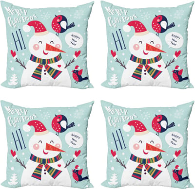 ABAKUHAUS kerstkussenhoes 4-pack, Bird Snow kerstthema, Modern accent dubbelzijdige digitale print, 50 x 50 cm, blauw-wit