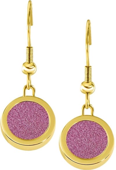 Quiges RVS Schroefsysteem Oorhangers Oorbellen Goudkleurig met Verwisselbare Glitter Roze Mini Munt Set - ECOS210