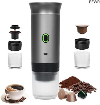 RFWR® Draagbare 3-in-1 Koffiezetapparaat voor Capsules en Gemalen Koffie - Ideaal voor Thuis, Kantoor en Reizen