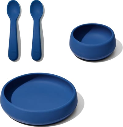 OXO Tot baby servies- silicone met verzwaarde bodem – baby bord + kom + 2 lepels – Kinderservies – Navy