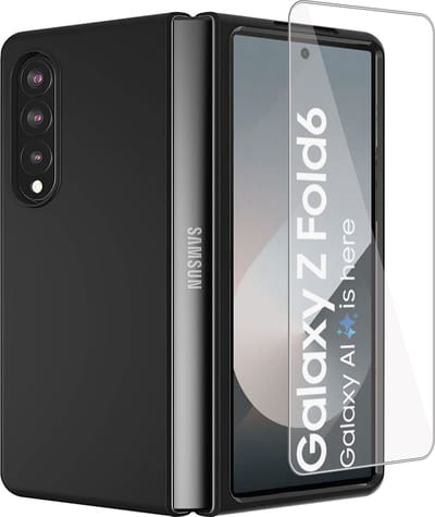 Geschikt voor Samsung Galaxy Z Fold 6 - Hoesje + Screenprotector – Gehard Glas Cover + Suède Case Zwart