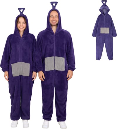 Joya Party® Tele Onesie tinky | Paars Verkleedkostuum Volwassenen | Carnavalskleding heren & dames | Verkleedkleren Man Vrouw | Tubbie Kostuum | Carnaval kleding | Verkleedkleding | Verkleed als | Groepskostuum | Europese Maat | Maat S/M