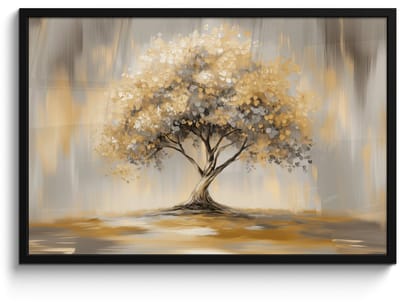 Poster in lijst - Fotolijst 90x60 cm - Posters - Schilderij - Boom - Abstract - Bladeren - Posterlijst zwart - Decoratie - Wanddecoratie woonkamer - Muurdecoratie slaapkamer