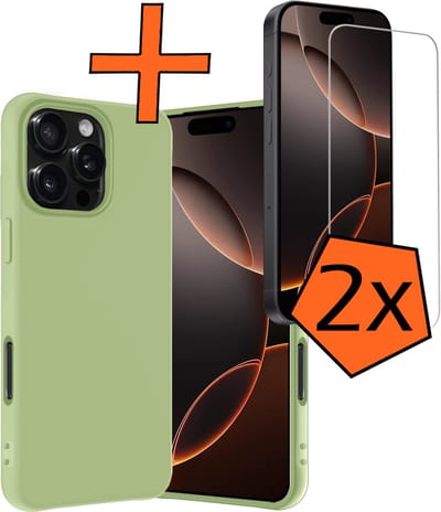 Hoes - Met 2x Screenprotector - Geschikt voor Apple iPhone 16 Pro - Sterk & Shockproof - Back Cover - Siliconen Case - Telefoon Hoes - Groen