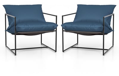 COSTWAY Sling Accent Chairs Set van 2, loungestoel met zit- en rugkussen, stoel met metalen frame en ademende stof, voor woonkamer, balkon