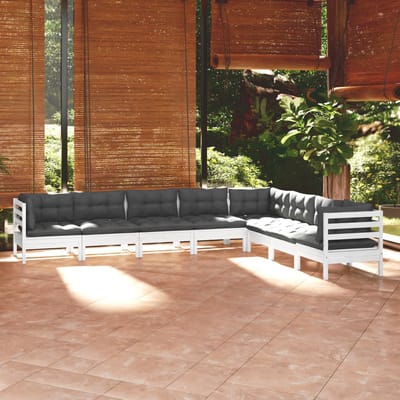 vidaXL - 8-delige - Loungeset - met - kussens - massief - grenenhout - wit