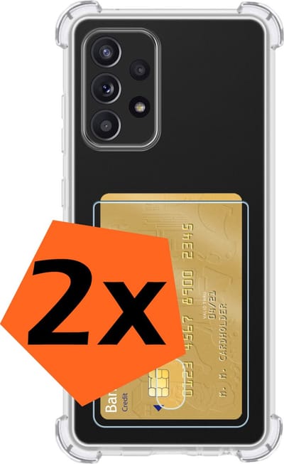 Hoes - 2 Stuks - Geschikt voor Samsung Galaxy A33 - Met Pashouder en Kaarthouder - Telefoon Hoesje Shockproof - Siliconen Case - Back Cover - Shock Proof - Pasjes Houder - Transparant