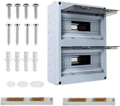 Zekeringkast Opbouw - Verdeelunit Stroomkast - Elektrische Installatie - IP65 Waterdicht - 24 Modules - Grijs