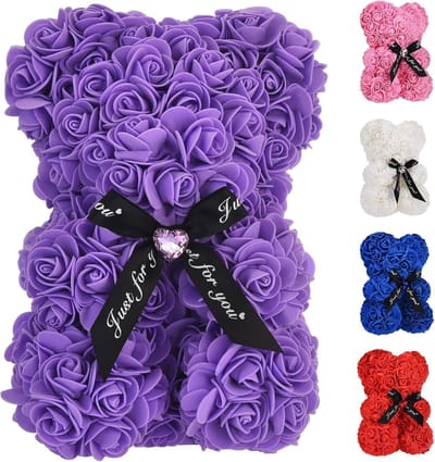 Rozenbeer - Bloemenbeer - Cadeau geven - Handgemaakt met meer dan 250 bloemen - Paars
