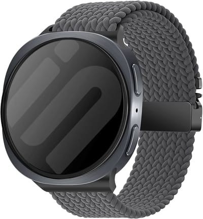 Strap-it Gevlochten nylon bandje met parachute sluiting geschikt voor Samsung Galaxy Watch 9 (40/44mm) / Watch 8 (40/44mm) / 8 Classic (46mm) - donkergrijs
