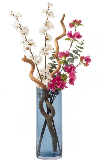 Gerimport bloemenvaas Anais - blauw - transparant - glas - 10 x 25 cm