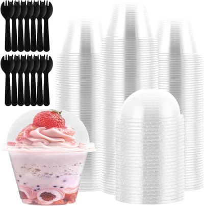 Set van 100 Herbruikbare Dessertbekers met Deksel - 180ml Plastic Glazen voor Mousse, Pudding en IJscreme Feestjes en Bruiloften