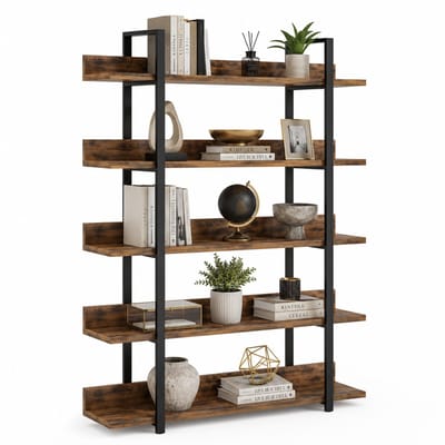 HomeGoodies - Boekenkast - Boekenrek - Opbergkast - 5-Laags - Industrieel - Retro - Boekenrek - Met IJzeren Frame - 105x33x180cm