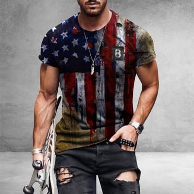 Heren T-shirt Amerikaanse vlag print T-shirt zomer ronde hals cool oversize spier streetwear kleding t-shirt heren S black