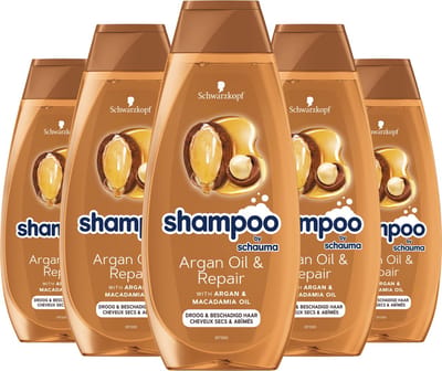 Schwarzkopf Shampoo Oil Repair - Haarverzorging - Argan Olie - Macademia Olie - Herstelt en Voedt - Droog en Beschadigd Haar - Voordeelverpakking - 5x 400ml