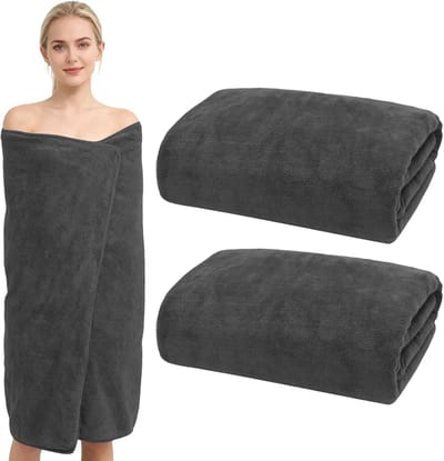 SnelShoppen - Set van 2 XXL Badhanddoeken 100 x 200 cm, Grijs, 100% Katoen, Hoog Absorberend, Ideaal voor Sauna, Strand en Douche