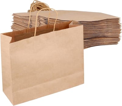 40 Pack Bruine Kraftpapieren Zakken met Handvatten, 32 x 11 x 25cm - Ideaal voor Geschenkverpakking, Winkelen en Feestdecoratie
