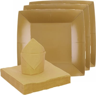 Santex feest/verjaardag servies set - 10x bordjes/25x servetten - goud - karton