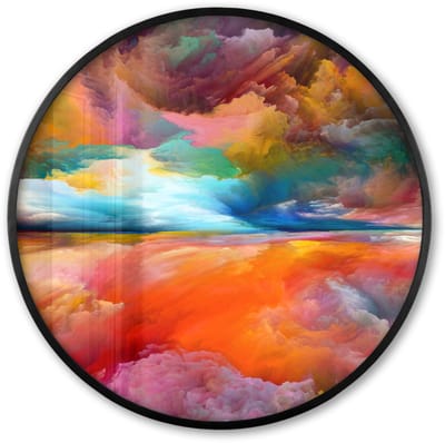 Poster in lijst Rond - Fotolijst 60x60 cm - Posters - Schilderij - Olieverf - Abstract - Wolken - Ronde posterlijst zwart - Decoratie - Wanddecoratie woonkamer - Muurdecoratie slaapkamer