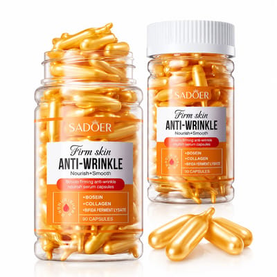 SADOER Bosein Anti Rimpel Serum Capsules | Collageen & Hyaluronzuur | Pinda Vormige Softgelcapsules | Serumcapsules Met Knijp Pipet | Skin Care | Verstevigend Gezichtsserum | Druivenpitolie | Anti Aging | 90 Capsules | 3 Maanden Vooraad