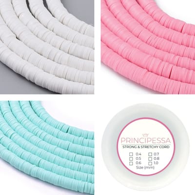 Principessa Katsuki kralen met rol elastiek – Wit, Roze en Turquoise – 1.150 kralen – Polymeer klei – 6mm kralen