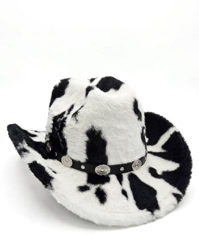 KIMU® Cowboyhoed Koe Bont Zwart - Zwarte Nepbont Cowboy Western Hoed Koeienprint - Dames Heren Cowgirl Stier Yellowstone Festival