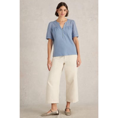 White Stuff Ellie Broderie Top Mid Blue Maat: 10 | Blouses Outlet | Dames | Blauw
